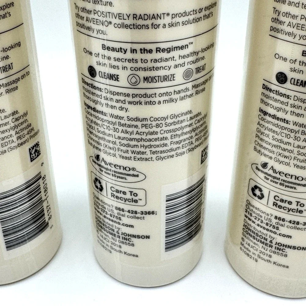 3 Pack Aveeno Positively Radiant Micellar Gel Cleanser Makeup Remover 5.1oz NOS